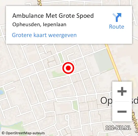 Locatie op kaart van de 112 melding: Ambulance Met Grote Spoed Naar Opheusden, Iepenlaan op 11 april 2022 01:43