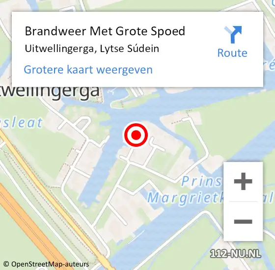 Locatie op kaart van de 112 melding: Brandweer Met Grote Spoed Naar Uitwellingerga, Lytse Súdein op 11 april 2022 02:22