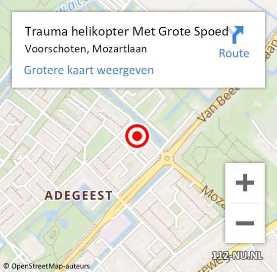 Locatie op kaart van de 112 melding: Trauma helikopter Met Grote Spoed Naar Voorschoten, Mozartlaan op 11 april 2022 02:28