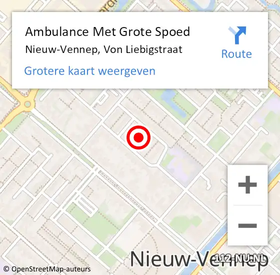 Locatie op kaart van de 112 melding: Ambulance Met Grote Spoed Naar Nieuw-Vennep, Von Liebigstraat op 11 april 2022 03:53