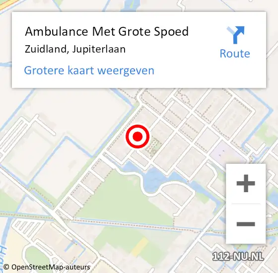 Locatie op kaart van de 112 melding: Ambulance Met Grote Spoed Naar Zuidland, Jupiterlaan op 11 april 2022 04:08
