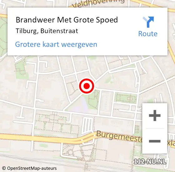Locatie op kaart van de 112 melding: Brandweer Met Grote Spoed Naar Tilburg, Buitenstraat op 11 april 2022 04:40