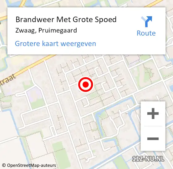 Locatie op kaart van de 112 melding: Brandweer Met Grote Spoed Naar Zwaag, Pruimegaard op 11 april 2022 05:07