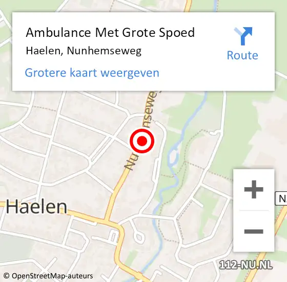 Locatie op kaart van de 112 melding: Ambulance Met Grote Spoed Naar Haelen, Nunhemseweg op 11 april 2022 06:19