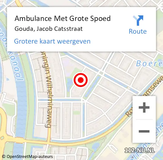 Locatie op kaart van de 112 melding: Ambulance Met Grote Spoed Naar Gouda, Jacob Catsstraat op 11 april 2022 06:23