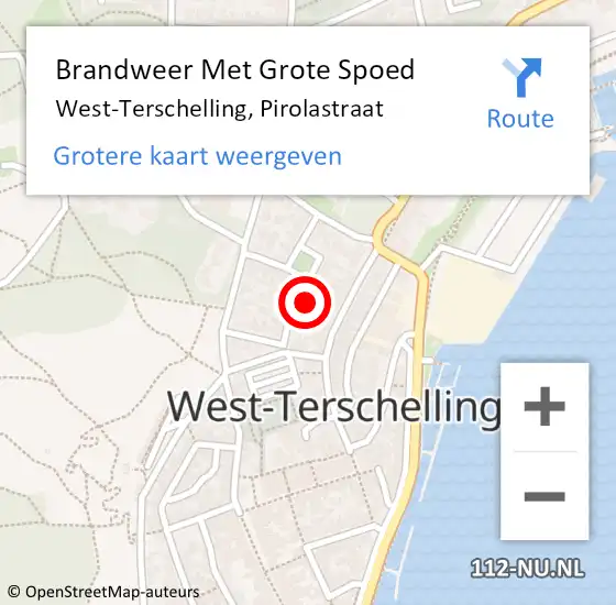 Locatie op kaart van de 112 melding: Brandweer Met Grote Spoed Naar West-Terschelling, Pirolastraat op 11 april 2022 06:51