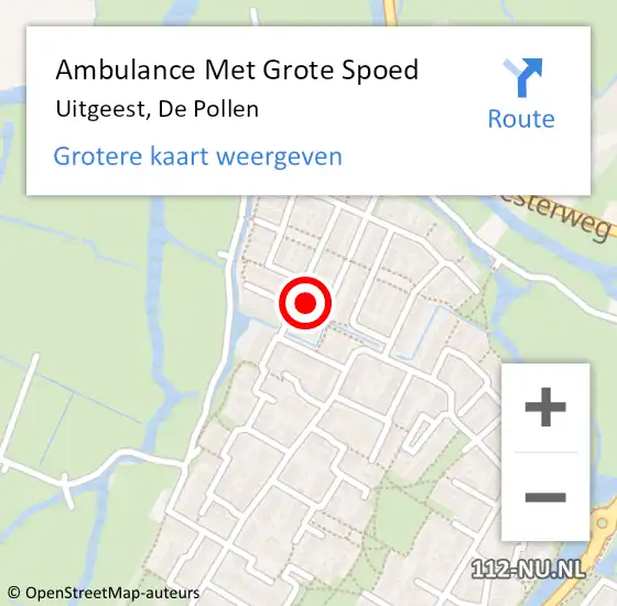 Locatie op kaart van de 112 melding: Ambulance Met Grote Spoed Naar Uitgeest, De Pollen op 11 april 2022 06:53