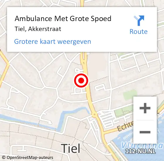 Locatie op kaart van de 112 melding: Ambulance Met Grote Spoed Naar Tiel, Akkerstraat op 11 april 2022 07:37