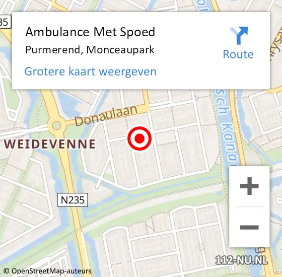 Locatie op kaart van de 112 melding: Ambulance Met Spoed Naar Purmerend, Monceaupark op 11 april 2022 07:45