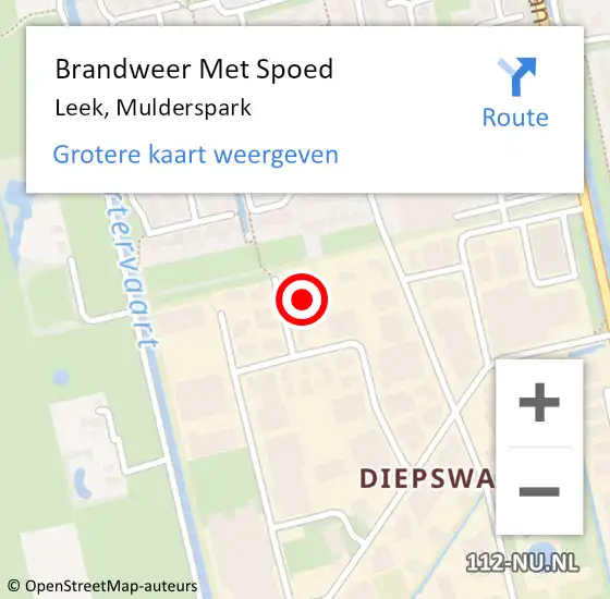 Locatie op kaart van de 112 melding: Brandweer Met Spoed Naar Leek, Mulderspark op 11 april 2022 08:12