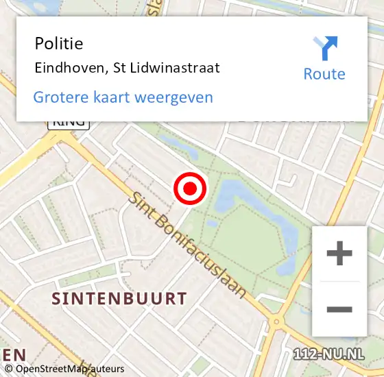 Locatie op kaart van de 112 melding: Politie Eindhoven, St Lidwinastraat op 11 april 2022 08:18