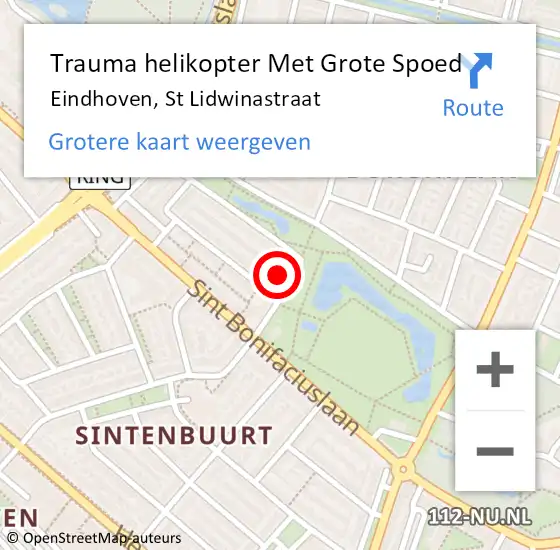 Locatie op kaart van de 112 melding: Trauma helikopter Met Grote Spoed Naar Eindhoven, St Lidwinastraat op 11 april 2022 08:20