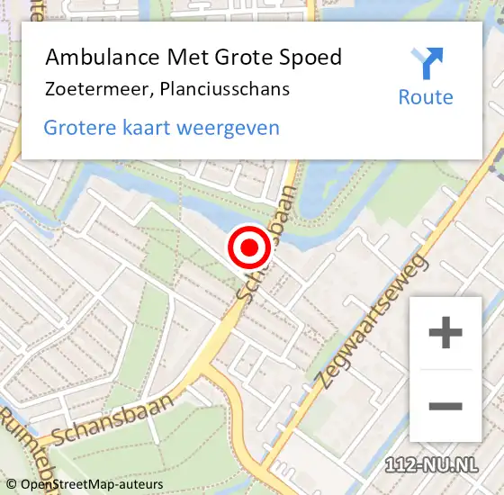 Locatie op kaart van de 112 melding: Ambulance Met Grote Spoed Naar Zoetermeer, Planciusschans op 11 april 2022 08:25