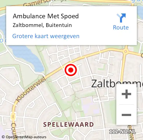 Locatie op kaart van de 112 melding: Ambulance Met Spoed Naar Zaltbommel, Buitentuin op 11 april 2022 08:29