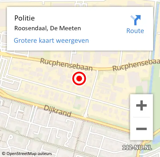 Locatie op kaart van de 112 melding: Politie Roosendaal, De Meeten op 11 april 2022 08:45