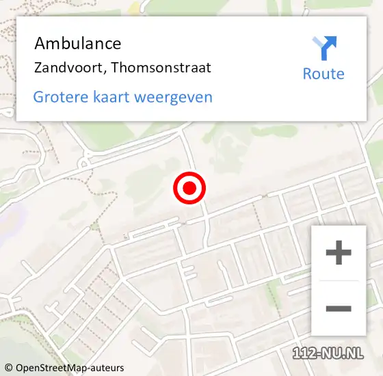 Locatie op kaart van de 112 melding: Ambulance Zandvoort, Thomsonstraat op 11 april 2022 08:56