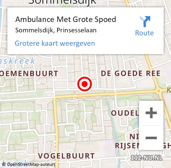 Locatie op kaart van de 112 melding: Ambulance Met Grote Spoed Naar Sommelsdijk, Prinsesselaan op 11 april 2022 08:58