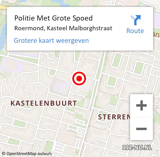 Locatie op kaart van de 112 melding: Politie Met Grote Spoed Naar Roermond, Kasteel Malborghstraat op 11 april 2022 09:08