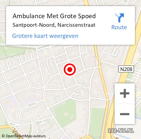 Locatie op kaart van de 112 melding: Ambulance Met Grote Spoed Naar Santpoort-Noord, Narcissenstraat op 11 april 2022 09:18