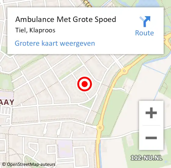 Locatie op kaart van de 112 melding: Ambulance Met Grote Spoed Naar Tiel, Klaproos op 11 april 2022 09:30