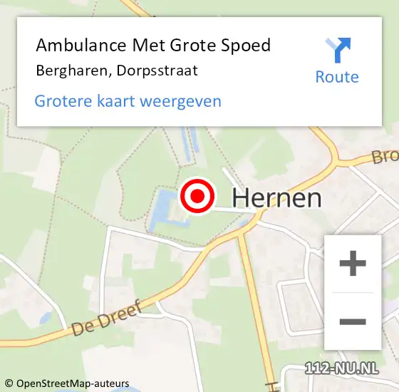 Locatie op kaart van de 112 melding: Ambulance Met Grote Spoed Naar Bergharen, Dorpsstraat op 11 april 2022 10:12