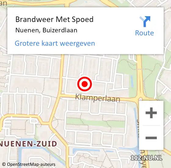 Locatie op kaart van de 112 melding: Brandweer Met Spoed Naar Nuenen, Buizerdlaan op 11 april 2022 10:16