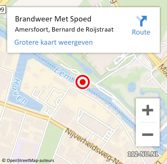 Locatie op kaart van de 112 melding: Brandweer Met Spoed Naar Amersfoort, Bernard de Roijstraat op 11 april 2022 10:27