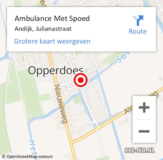 Locatie op kaart van de 112 melding: Ambulance Met Spoed Naar Andijk, Julianastraat op 11 april 2022 10:36