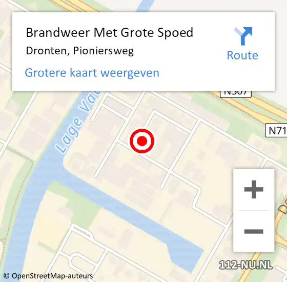 Locatie op kaart van de 112 melding: Brandweer Met Grote Spoed Naar Dronten, Pioniersweg op 11 april 2022 10:41