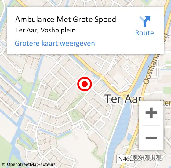 Locatie op kaart van de 112 melding: Ambulance Met Grote Spoed Naar Ter Aar, Vosholplein op 11 april 2022 10:43