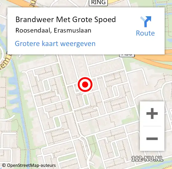 Locatie op kaart van de 112 melding: Brandweer Met Grote Spoed Naar Roosendaal, Erasmuslaan op 11 april 2022 11:43