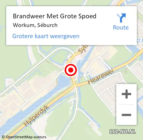 Locatie op kaart van de 112 melding: Brandweer Met Grote Spoed Naar Workum, Séburch op 11 april 2022 11:47