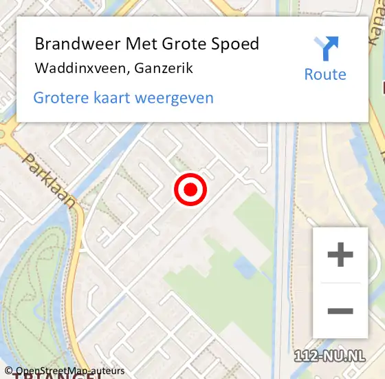 Locatie op kaart van de 112 melding: Brandweer Met Grote Spoed Naar Waddinxveen, Ganzerik op 11 april 2022 11:50