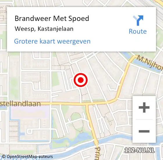 Locatie op kaart van de 112 melding: Brandweer Met Spoed Naar Weesp, Kastanjelaan op 11 april 2022 11:52