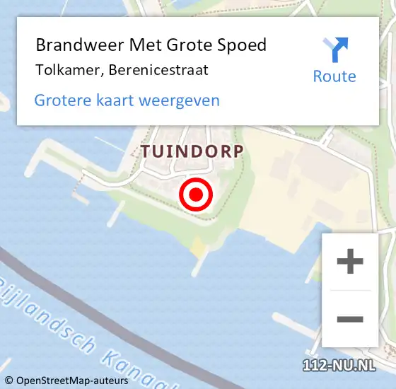 Locatie op kaart van de 112 melding: Brandweer Met Grote Spoed Naar Tolkamer, Berenicestraat op 11 april 2022 11:53