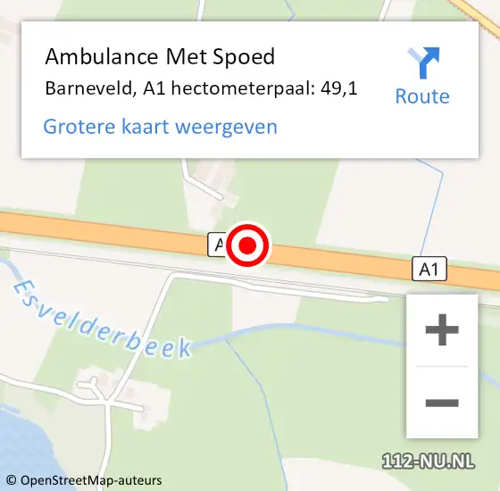 Locatie op kaart van de 112 melding: Ambulance Met Spoed Naar Barneveld, A1 hectometerpaal: 49,1 op 11 april 2022 12:10
