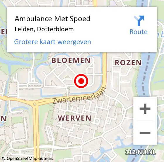 Locatie op kaart van de 112 melding: Ambulance Met Spoed Naar Leiden, Dotterbloem op 11 april 2022 12:14