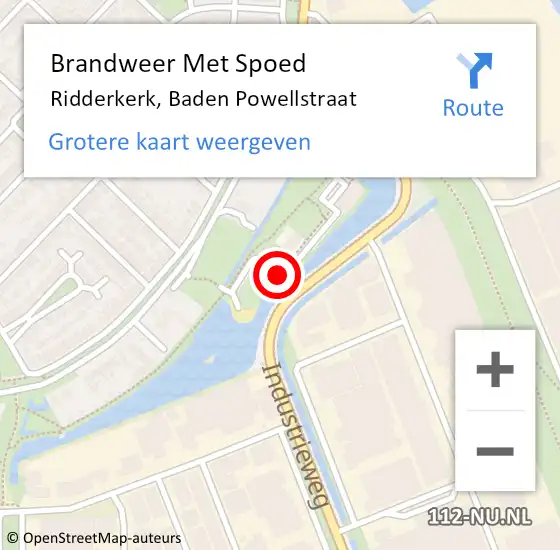 Locatie op kaart van de 112 melding: Brandweer Met Spoed Naar Ridderkerk, Baden Powellstraat op 11 april 2022 12:41