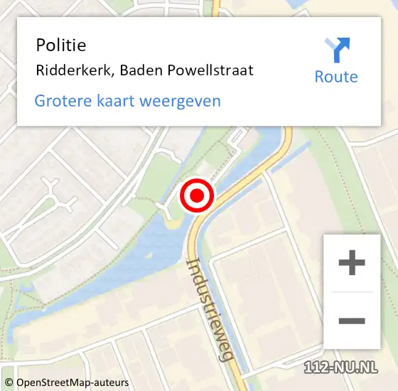 Locatie op kaart van de 112 melding: Politie Ridderkerk, Baden Powellstraat op 11 april 2022 12:42