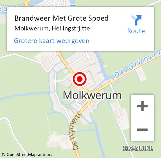 Locatie op kaart van de 112 melding: Brandweer Met Grote Spoed Naar Molkwerum, Hellingstrjitte op 11 april 2022 12:51