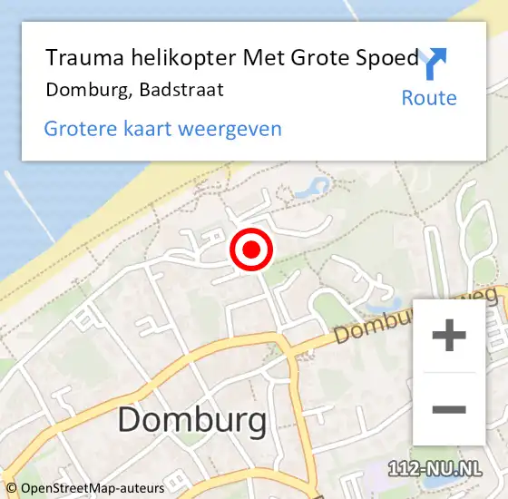 Locatie op kaart van de 112 melding: Trauma helikopter Met Grote Spoed Naar Domburg, Badstraat op 11 april 2022 13:10