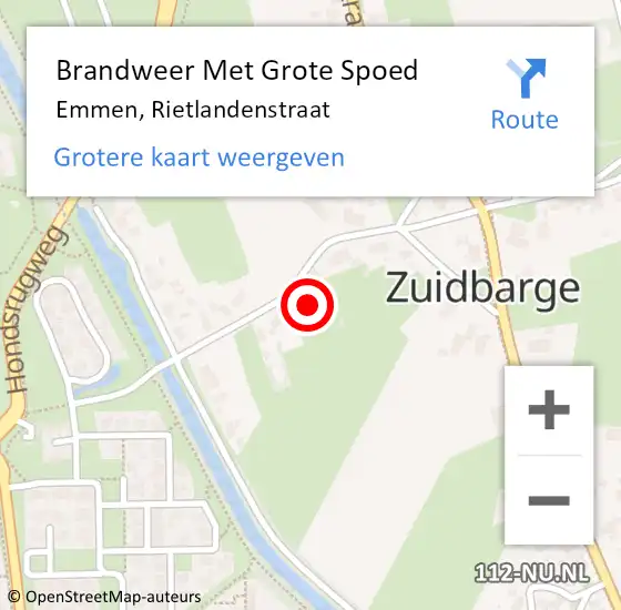 Locatie op kaart van de 112 melding: Brandweer Met Grote Spoed Naar Emmen, Rietlandenstraat op 11 april 2022 13:26