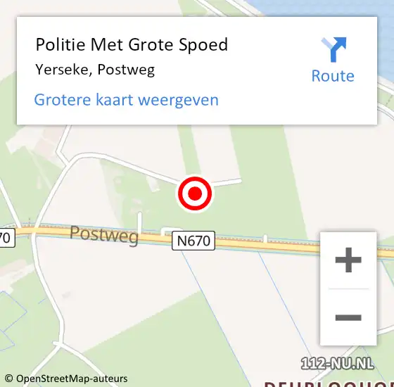 Locatie op kaart van de 112 melding: Politie Met Grote Spoed Naar Yerseke, Postweg op 11 april 2022 13:30