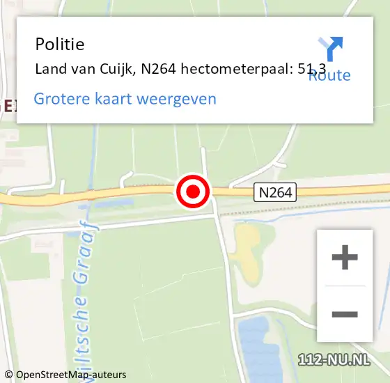 Locatie op kaart van de 112 melding: Politie Land van Cuijk, N264 hectometerpaal: 51,3 op 11 april 2022 13:33