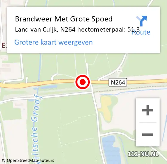 Locatie op kaart van de 112 melding: Brandweer Met Grote Spoed Naar Land van Cuijk, N264 hectometerpaal: 51,3 op 11 april 2022 13:34