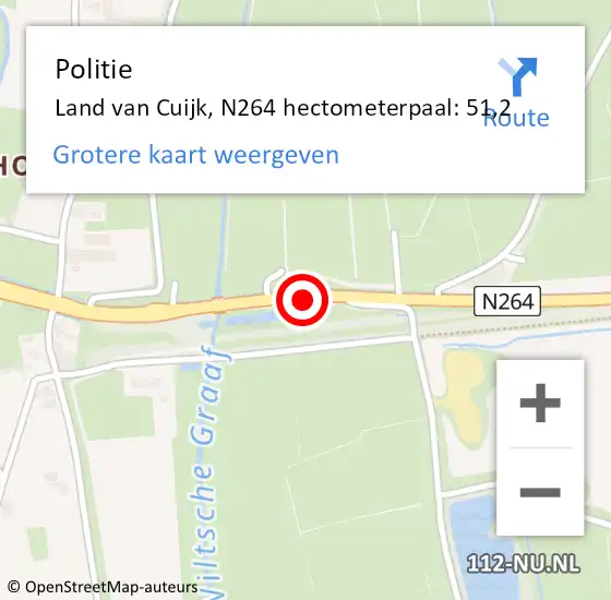 Locatie op kaart van de 112 melding: Politie Land van Cuijk, N264 hectometerpaal: 51,2 op 11 april 2022 13:42