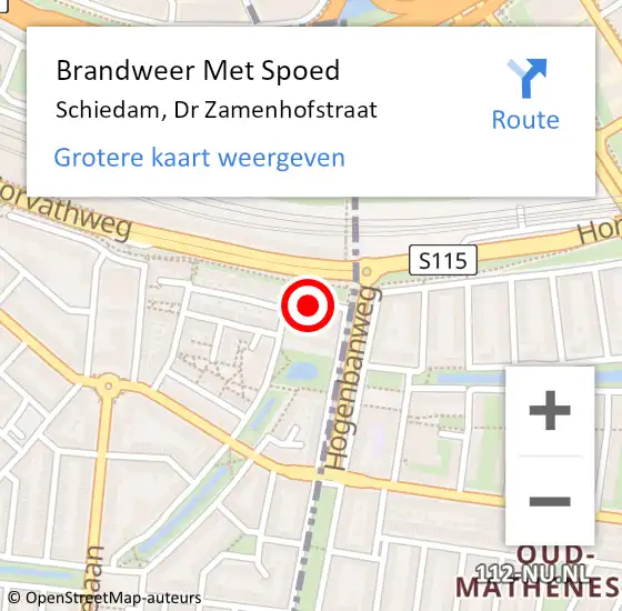 Locatie op kaart van de 112 melding: Brandweer Met Spoed Naar Schiedam, Dr Zamenhofstraat op 11 april 2022 13:49