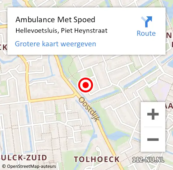 Locatie op kaart van de 112 melding: Ambulance Met Spoed Naar Hellevoetsluis, Piet Heynstraat op 11 april 2022 13:52