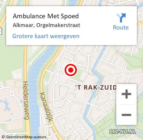 Locatie op kaart van de 112 melding: Ambulance Met Spoed Naar Alkmaar, Orgelmakerstraat op 11 april 2022 13:52