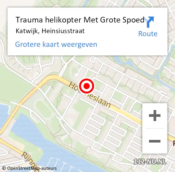 Locatie op kaart van de 112 melding: Trauma helikopter Met Grote Spoed Naar Katwijk, Heinsiusstraat op 11 april 2022 13:52